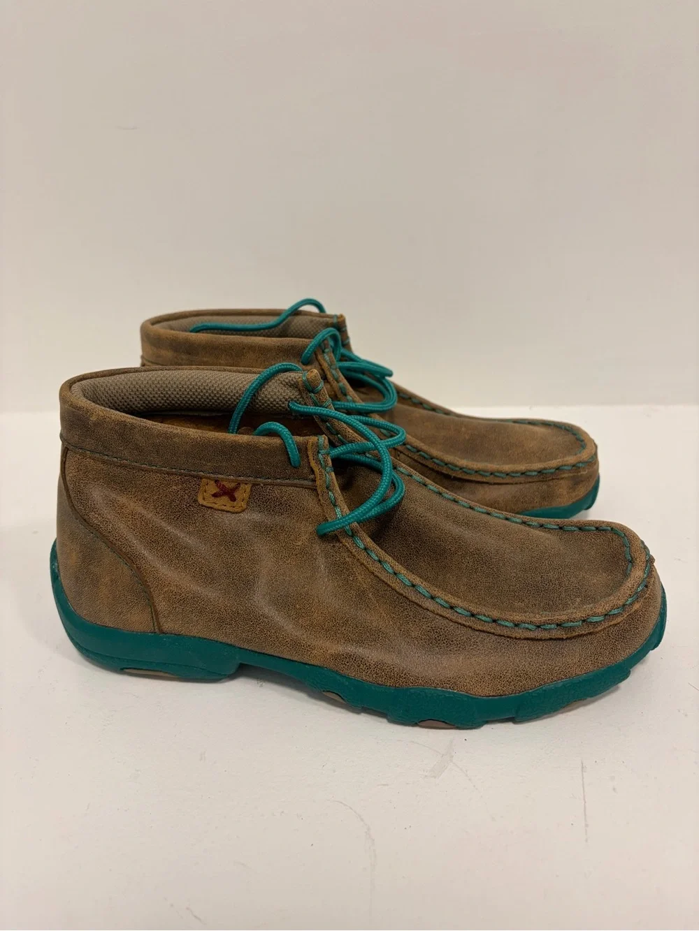 Twisted X Chukka Driving Moc Boots size 2 youth Kids YDM0017 Bomber & Turquoise
